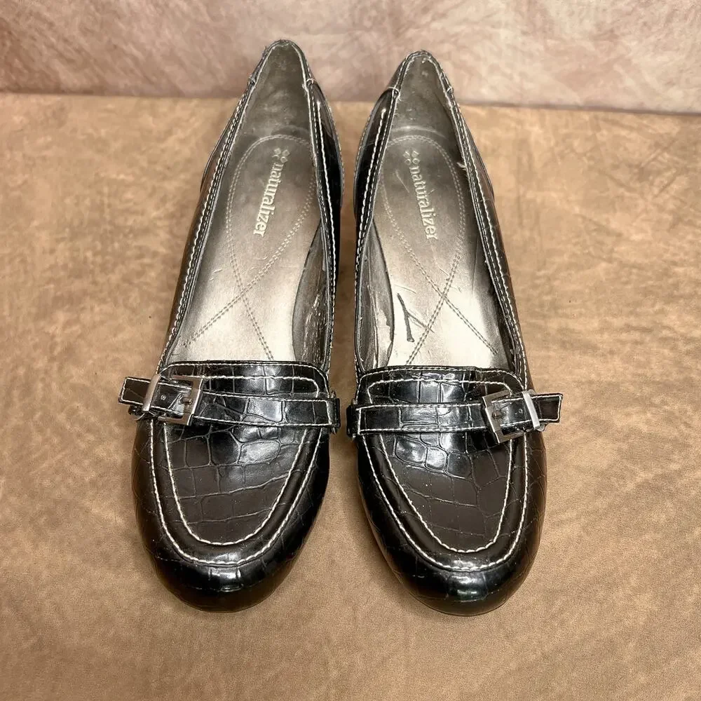 Naturalizer Mini Mary Jane Pumps Clogs Faux Alligator Black Accent Buckle Indie